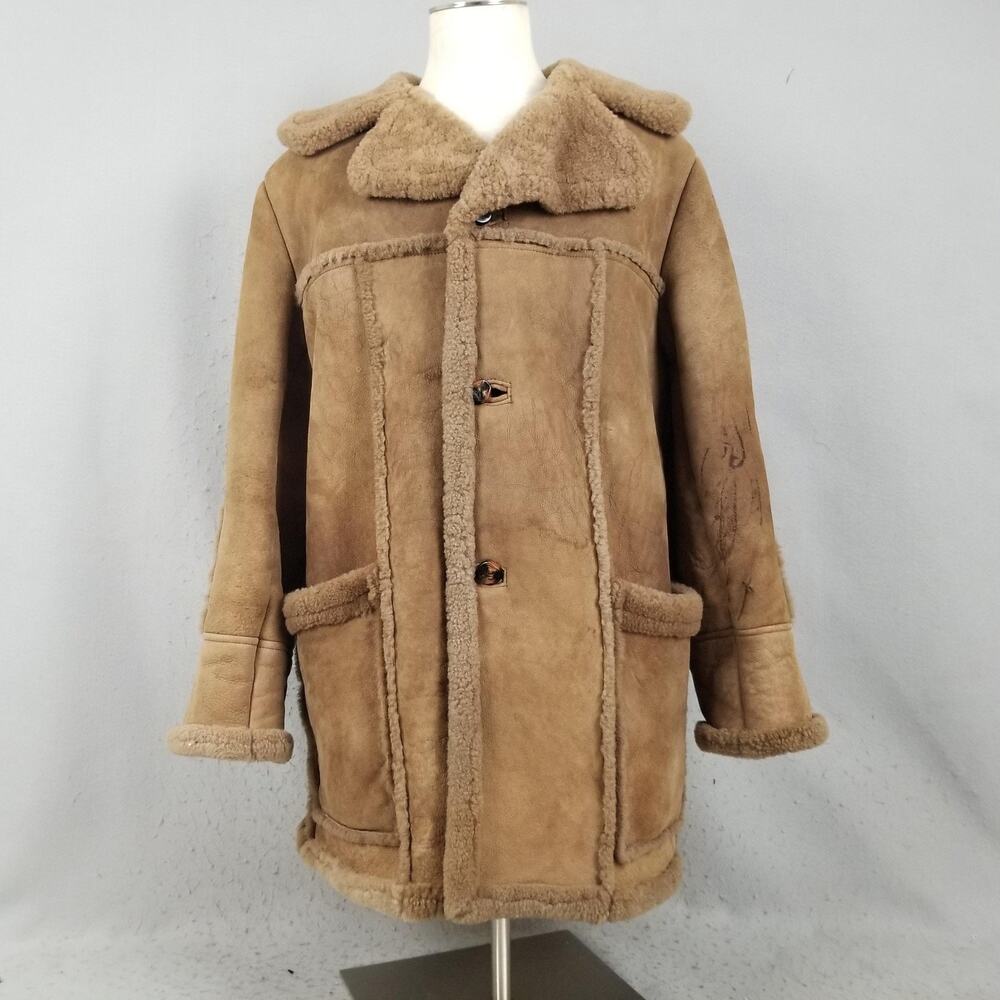 Vintage Alpine Coat Mens 42 Brown Sheepskin Shearling Overcoat Fleece Lined